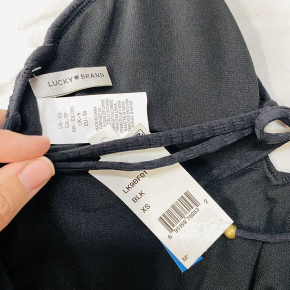Lucky Brand Black Plunging Strappy Back One Piece Swimsuit XS Shoreline Chic New - Picture 6 of 7